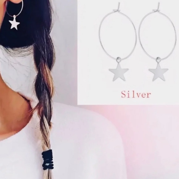 None Jewelry - silver star hoop earrings